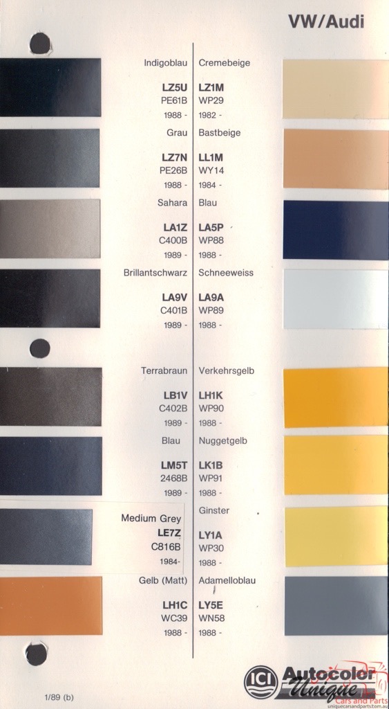 1988 - 1991 Volkswagen Paint Charts Autocolor